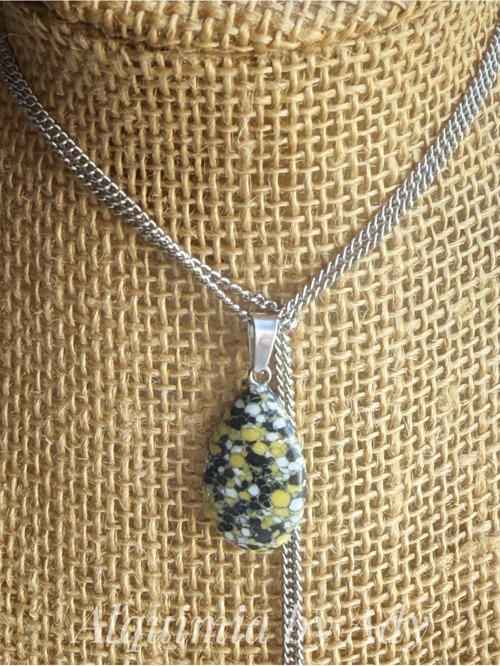 MOSAIC TURQUOISE Yellow, Black & White Speckled Teardrop Necklace + LONG LARIAT